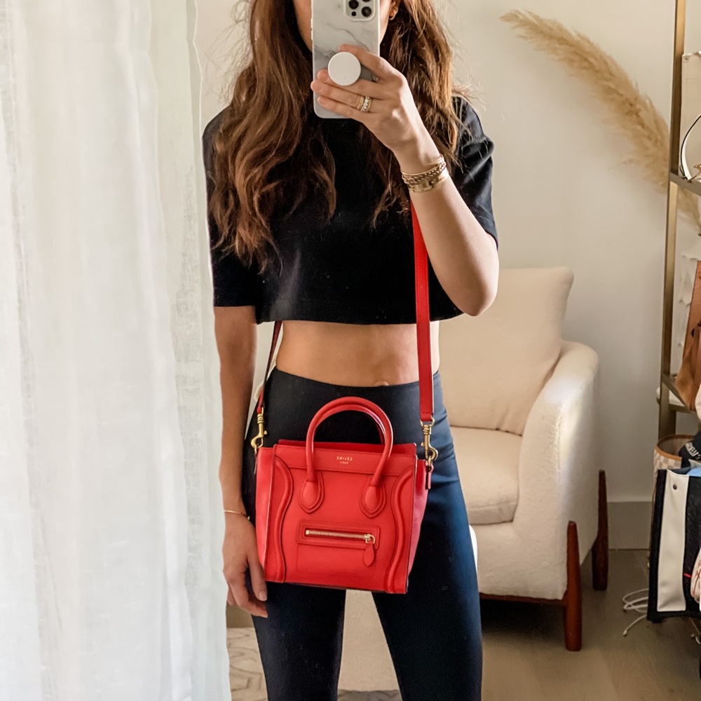 CELINE NANO LUGGAGE BAG TOP HANDLE CROSSBODY RED